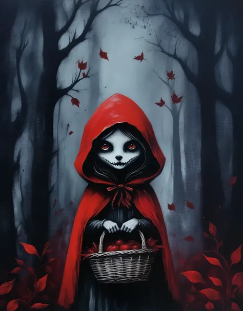 creepy little red riding hood,  leaves, novuschroma64 styl