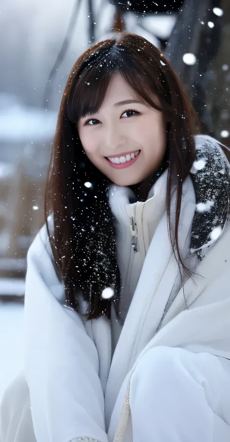 1girl in, (wear a white ski wear:1.2), (Raw photo, Best Quality), (Realistic, Photorealsitic:1.4), masutepiece, ((knee high shot)), Extremely delicate and beautiful, Extremely detailed, 2k wallpaper, amazing, finely detail, the Extremely Detailed CG Unity ...