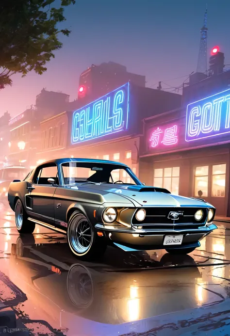 illustration: ford boss 429 mustang, luz volumetrica estilo gta. in this captivating illustration, we are transported to a realm...