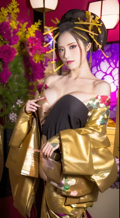 ((masterpiece(:1.4)，Highest quality，Ultra-high resolution，Highest quality，8k，Extremely detailed，In detail))。night，Japanese，(A beautiful woman)，glossy，slim，Large Breasts(1.6)，sexy，glamorous，((Golden Ratio Style，Perfect Style))，Narrow waist，Flashy gal makeup...