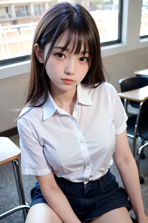 Highest quality, masterpiece, 1 girl, 14~18-year-old, Beautiful Face, Realistic, High resolution,School, Student Uniform,sexy