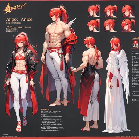 (Masterpiece, best quality), detailed, 1 man, ((character concept art)), ((character design sheet, same character, front, side, back)), full body, body complete, 1 Male angel, 1 Man angel, Detailed face, character design sheet，full bodyesbian, Highly detai...