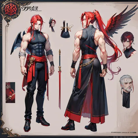 (Masterpiece, best quality), detailed, 1 man, ((character concept art)), ((character design sheet, same character, front, side, back)), full body, body complete, 1 Male angel, 1 Man angel, Detailed face, character design sheet，full bodyesbian, Highly detai...