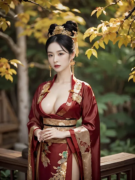  Portrait,   standing pose, looking at viewer, Chinese, 30 years-old, One of the three most beautiful women in the Chinese, A beauty known all over the world, (light Black hair, beautiful lip, serious, earring ), (big breasts, slender whist, wide hip ) ,(S...