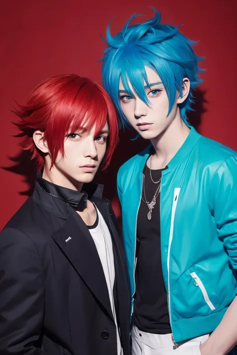 cool,Male duo of 2,anime風,Red hair,Blue Hair,anime,Manga style