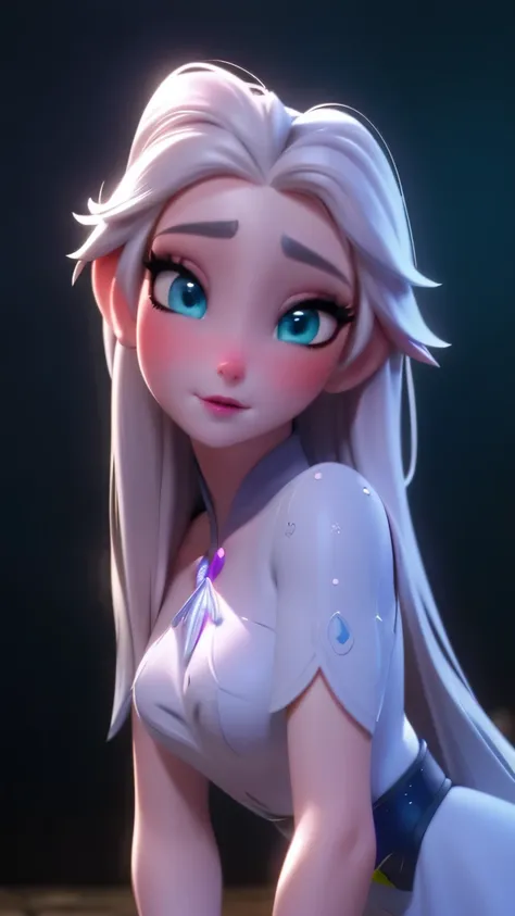 elsa, (perky breasts), (((small breasts))), affected smile:1.2, beautiful blue eyes, (perfect iris), depth of color in your eyes...