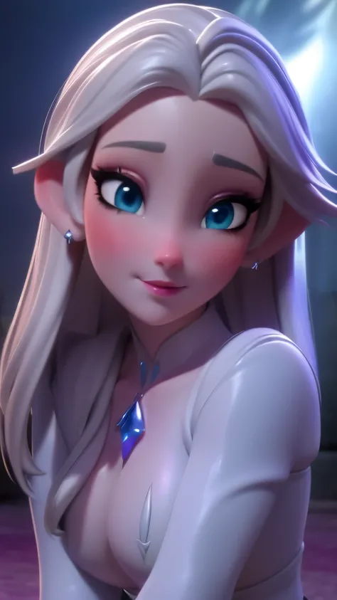 elsa, (perky breasts), (((small breasts))), affected smile:1.2, beautiful blue eyes, (perfect iris), depth of color in your eyes, by rubio, by the wide, braid, full lips, blush, naked, she is showing her vagina, depth of field, bokeh, (Special attention to...