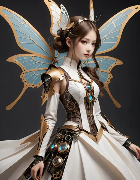 detailed skinheads＿beautiful steampunk fairy、precision gears、detailed mechanical body、detailed mechanical limbetal skin、a big bu...