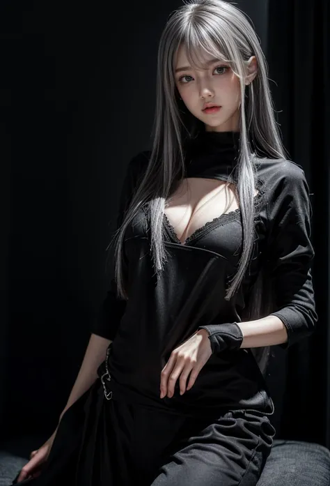 Military Uniforms,pants,black military uniform,whole body,Height: 168cm,almond shape eyes,{{{{{silver eyes}}}}},{{{{{dull bangs}}}}},(slanted eyes},{{whole body},{{{1 girl}}}, long hair, straight hair,{{{{silver hair}}}},{{{tsurime}}},30 years old,{Medium ...