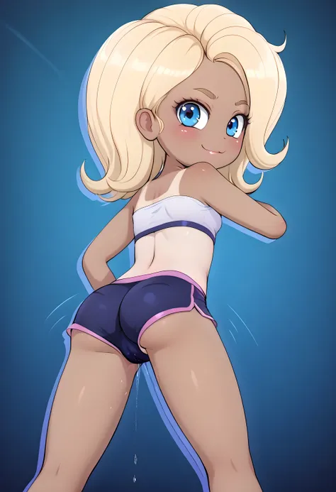 by mantis-x, (hilloli clinton), young girl, tight small hotpants, small breasts, playful smile, blonde hair, ((tanned skin)), so...