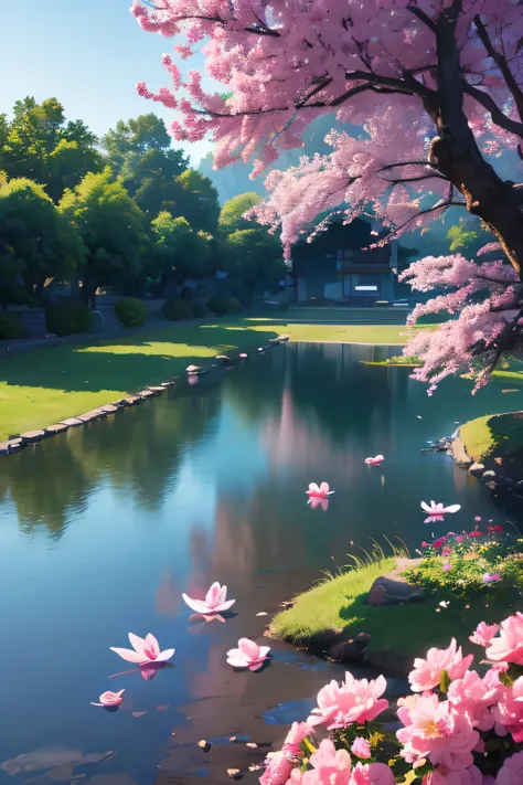 masterpiece, 8k resolution, background, Genshin Impact Tenshukaku, no people, scenery, petals