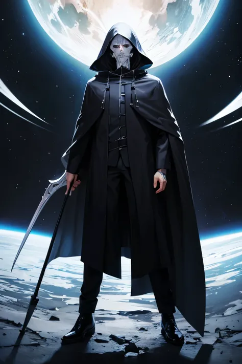 Silver-haired Grim Reaper Standing in Space