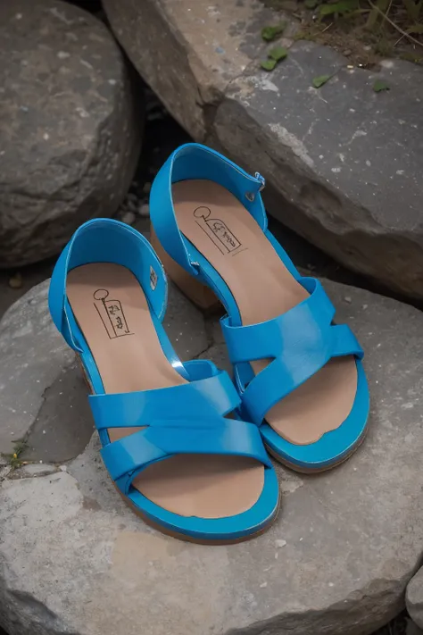 Generates a photo of a blue sandal without straps, only blue capellana and with a low sole 