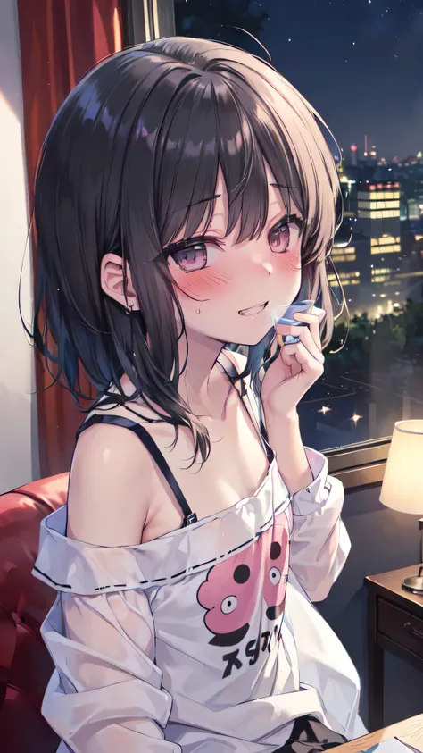 (Ultra-high resolution of the highest quality, masutepiece, Best Quality, 8K, Super Detail, Best Quality:1.3), (Anatomically correct:1.3), (1 Girl), (flat chest), (looks like junior high school student:1.6), (blush face:1.6), (short black hair), hair over ...