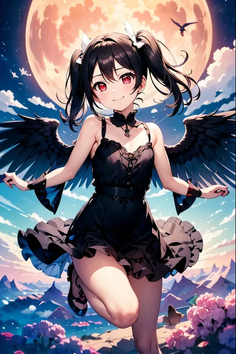 bad angel girl, nico、nico yazawa、closed mouth、smile、clouds at your feet、above the clouds、beautiful night sky, towards the sky＿ju...