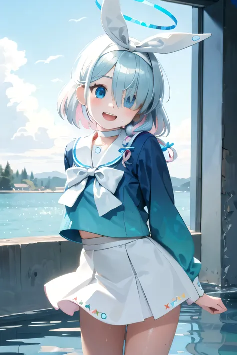 (masterpiece, Highest quality, High resolution, Super detailed, Detailed Background:1.2), (beautiful, Detailed face, Detailed eyes), that&#39;s it, One girl, White hair band, Ribbon Hairband, Hello, mechanical Hello, short hair, Single Blade, blue eyes, Tw...
