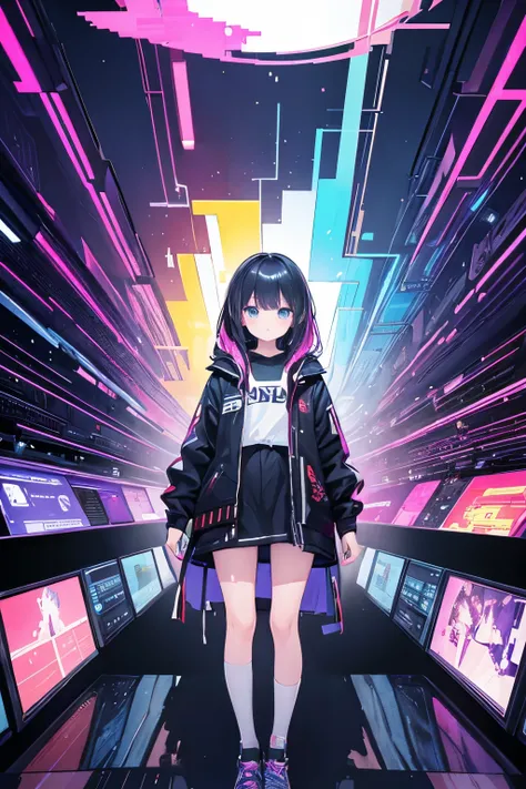 (masterpiece, Highest quality, Highest quality, Official Art, beautifully、aesthetic:1.2), One girl, Glitch Art, (Digital Distortion), Pixelated Fragments, Data Corruption,Colorful Noise, Visual clutter,Modern aesthetics