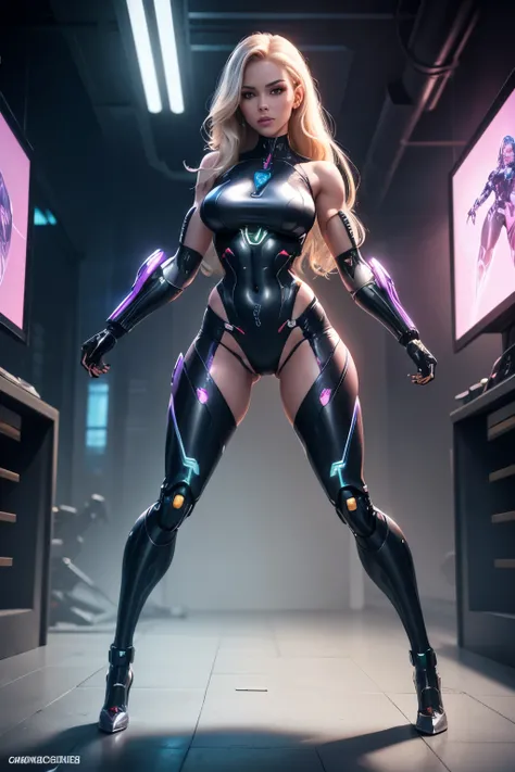 sexy woman cyborg, , plastic body, body implants, cyber arms, cyber legs, aesthetic, masterpiece, full body image