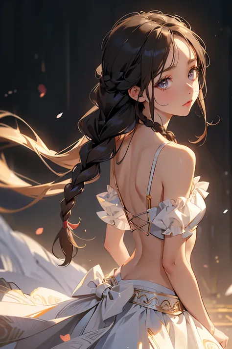  ((best quality)), ((masterpiece)), (detailed), 1girl, (big forhead:1.2),extremely detailed cute anime face, (((flat chest))), (flat chest:1.1),((((long twin braids,tight braids,long braid,braided hair,long hair)))),intricate eyes,beautiful detailed eyes,s...