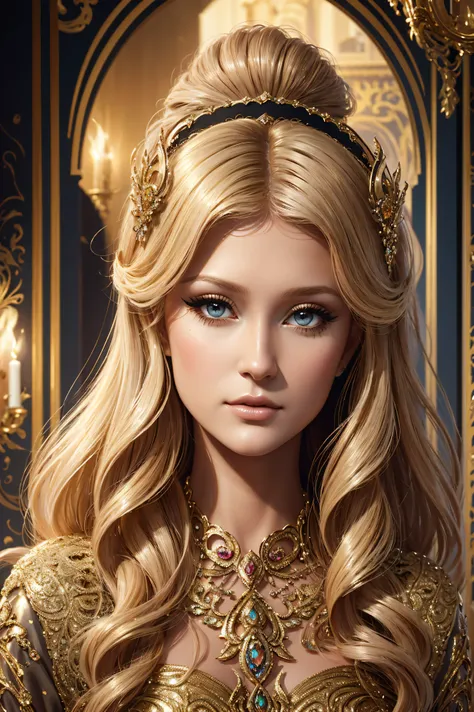 portrait Paris Hilton, wearing Venetian mask costume, against the background of Venice, character portrait, 3 9 9 0 s, wavy hair, intricate, elegant, highly detailed, digital painting, artstation, concept art, smooth, sharp focus, illustration, art by wlop...