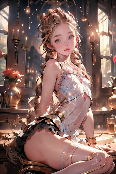 ((best quality)), ((masterpiece)), (detailed), 1girl, (big forhead:1.2),extremely detailed cute anime face, (((flat chest))), (flat chest:1.1),((((long twin braids,tight braids,long braid,braided hair,long hair)))),intricate eyes,beautiful detailed eyes,sy...