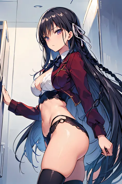 pikkyhorikita, 1girl, solo, looking at viewer, black hair, long hair, braid, very long hair, red eyes, purple eyes, breasts, medium breasts, hair ribbon, ribbon, 
BREAK (long galabiya, djellaba, Adult girl, sexy, Ornate Arabic galabiya:1.2), BREAK looking ...