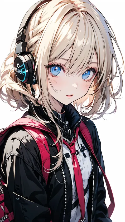 Anime girl with headphones and backpack looking at cell phone, Anime Style 4 k, (Very delicate and beautiful face), (Beautiful eyes in every detail), Digital anime art, Nightcore, Digital anime illustration, Anime Styled digital art, anime art wallpaper 4k...