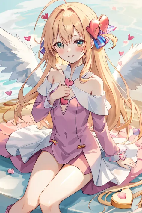 1_girl, (anime, kawai:2), (masterpeice, best_quality, clean:1.5), (sky_background:1.2), (cute, cute_smile, wholesome, young:2), (delicate, extremely_delicate, beautiful, thin:1.5), (girlfriend, angel:2), (green_eyes, simple_eyes:1.8) (long_hair, blond_hair...