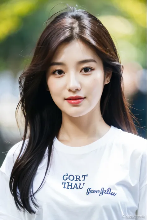 a close up of a woman wearing a white shirt with the words the get on it, portrait of female korean idol, heonhwa choe, female actress from korea, official, dressed in a white t shirt, lee ji-eun, lee ji - eun, korean idol, official product photo, park ji-...