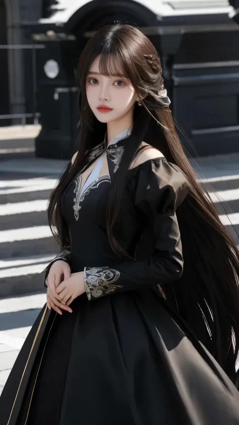 Ultra HD, 8K quality, girl, very long hair, black blur dress, detailed eyes, front capture, Unreal Engine 5,