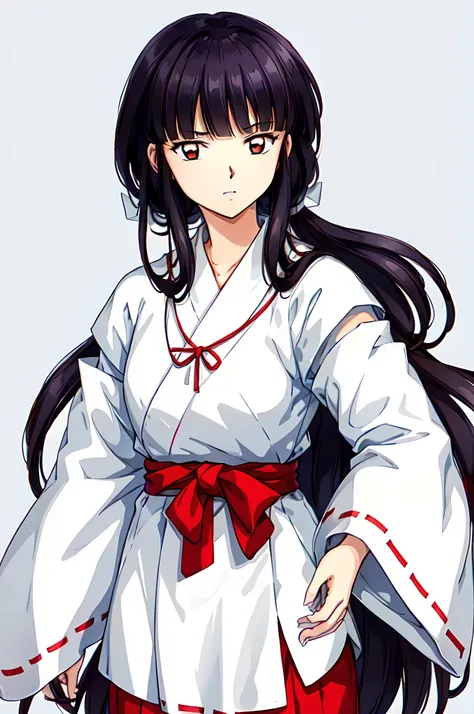 simple white background,
white kimono,white japanese clothes,wide sleeves,
(red_In addition:1.1),(red_Skirt:1.1),
hits, blunt hits, Brown eyes, by the wide,black fur,
1 girl, 20 years,young woman,beautiful Finger,beautiful long legs,beautiful body,
beautif...