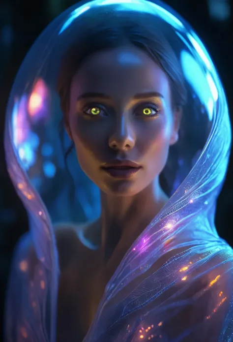 1 beautiful female alien girl emerging from a cocoon, detailed beautiful face like cute girl and body, from back, (glowing eyes, glowing skin:1.5), intricate organic details, translucent wings, symmetrical face, ethereal lighting, cinematic, vibrant colors...