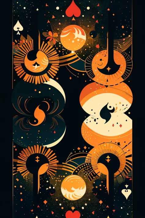 Back of playing cards，Perfect left/right and top/bottom symmetry，moon，sun，Abstract Painting，masterpiece，hope，positive，beautiful，High resolution, High resolution, 8k, masterpiece2:1,　