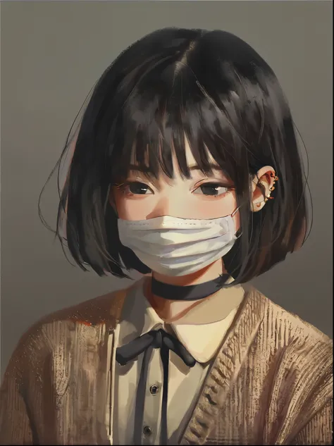 h3l3n, masterpiece, best quality, high quality, hyperrealistic anime painting, anime painting, loose long hair, black background, dramatic diagonal lighting, painterly, realistic painting, soft feature, detailed clothes, detailed, rembrandt lighting, solo,...