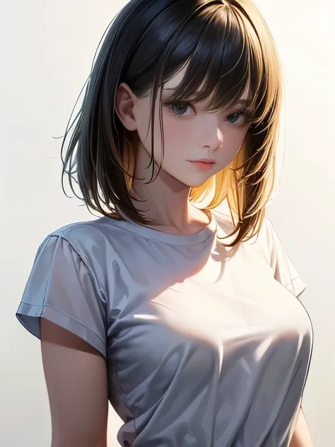 (masterpiece, Highest quality,:1.2), One girl, (alone:1.3), Upper Body, White shirt, Short sleeve, , (wife, Realistic, Real Life, Exceptional, Best aesthetics, new, とてもnew, Highest quality, masterpiece:1.2), soft_Lighting, soft_skin_tone, woman_hair, (Whit...