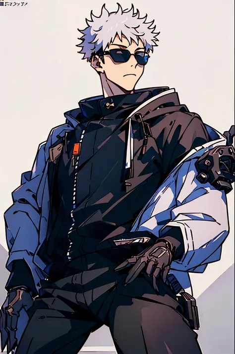 ((illustration)), (best quality)), ((masterpiece)), (detailed), adult, 1male, white hair,  jacket, black gloves, coat, sunglasse...