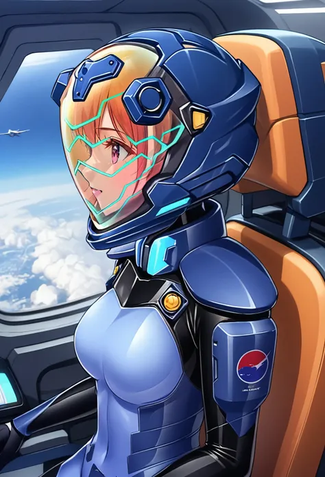 ((Female pilot in the cockpit of a reconnaissance plane), (airplane cockpit), (in flight), (10000 feet altitude)、(sky view):1.7),, short hair, street, emo, BLACK hair, white eyes, eyeliner, apocalypse, 2girl, nside the (cockpit:1.9) of a (futuristic spaces...