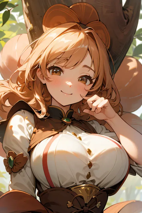 Highest quality、High resolution、Detailed Background、mysterious、(Beautiful face in every detail:1.4)、Anatomically correct、Highly detailed face、(Huge breasts:1.2)、Perfect body line、Light color hair、Cute gestures、nature、Fun atmosphere、A big smile、Looking at m...