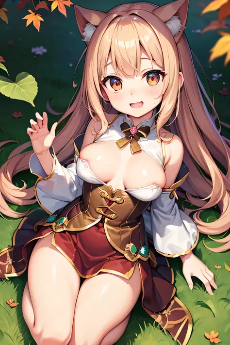 Highest quality、High resolution、Detailed Background、mysterious、(Beautiful face in every detail:1.4)、Anatomically correct、Highly detailed face、(Huge breasts:1.2)、Perfect body line、Light color hair、Cute gestures、nature、Fun atmosphere、A big smile、Looking at m...