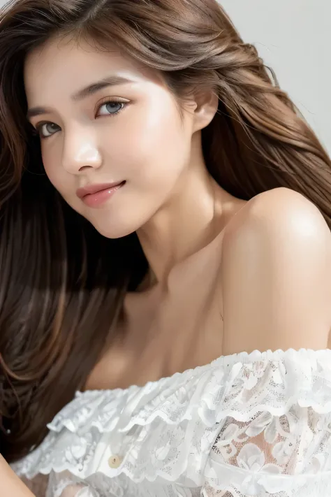 ((Highest quality, 8k, masterpiece: 1.3)), sharp: 1.2, Perfect Body Beauty: 1.6, ((Layered Hairstyles, Small breasts: 2.0)), (white lace dress: 2.0, Off-the-shoulder dress: 2.0, Dresses with visible breasts: 2.0), ((long hair: 2.0)), ((necklace)), Earrings...