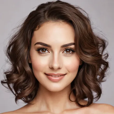 body hair: dark brown, smooth and medium length, slightly wavy at the ends.skinned: light brunette with a golden tone, no visibl...