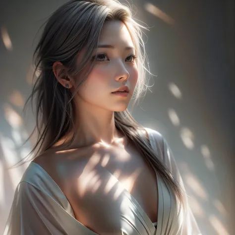 (((Misako Renbutsu)))Beautiful Young Female with (Silver Fox Tail), extremely delicate and beautiful,Outstanding light and shadow,Clear and bright sunlight, Professional portrait (Face Closeup from below), Semi-nude photography, ((backlighting, beltbra)), ...