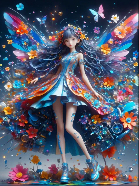 (3D,mechanical感,cute,ais-scrapyrd 1girl,mechanical),(使用广角镜头拍摄whole body图像:1.9),(masterpiece:1.1),(Highest quality:1.1),(HDR:1.0),Ambient Light,Ultra high quality,(Ultra-detailed original illustrations),(1 Girl,whole body),(Rainbow Skirt),(Slender thighs),(...