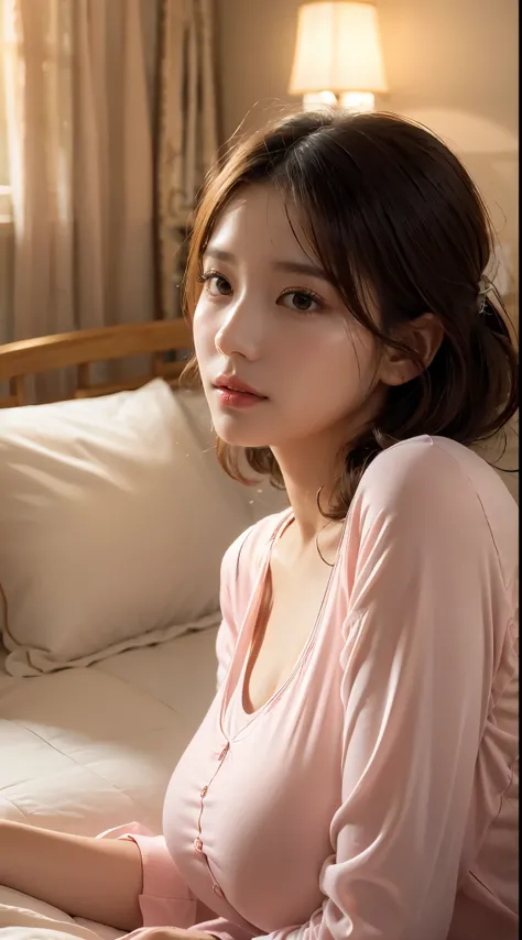 1girl in seethrough pajamas sleeping in a king bed, big breasts, beautiful detailed eyes, beautiful detailed lips, extremely detailed eyes and face, long eyelashes, elegant, serene expression, soft lighting, bedroom interior, high quality, 8k, photorealist...