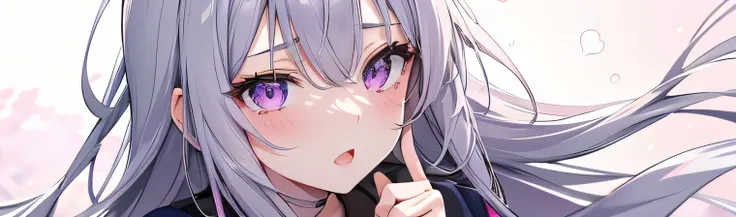 Adult Anime Girl 2d Long Hair Loose light Purple-Grayish, Age Adulthood adult, , blushed, open mouth, lips, face close , White Scleriotica