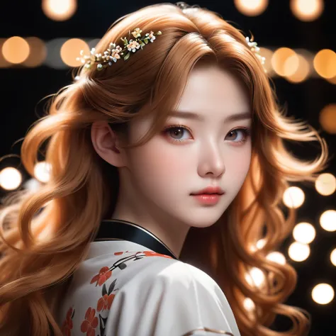 Meticulous, analog style, focus on the eyes, highest quality, (highly detailed skin), photo of very handsome pale skin Japane donghua girl, 21 years old, (caramel hair), perfect face, pore skin, (penetration:0.5), black background, (bokeh:0.6), sharp focus...