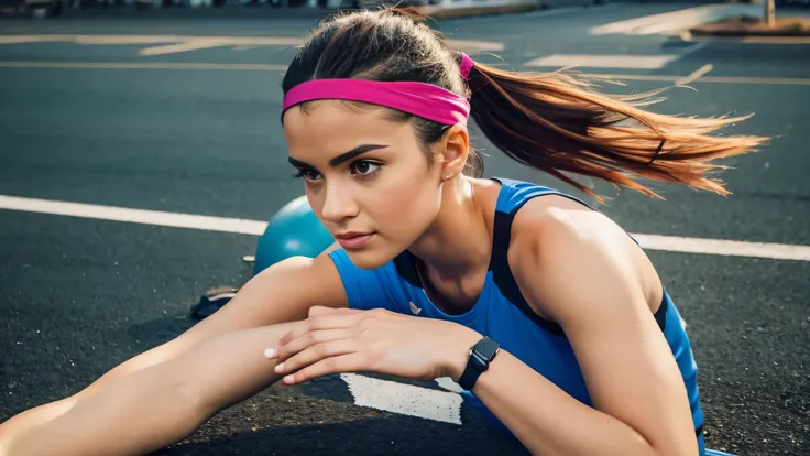 Athletic women，male，With wrist guards，Hairband for fitness exercise，Camera Wind，High-definition realism