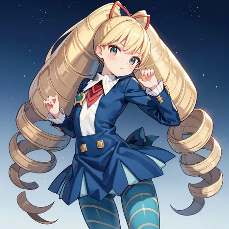 mmplatz,twintails,twin drills,dress,blue pantyhose,striped pantyhose