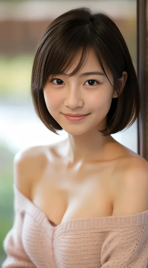 masterpiece,best quality,(Japanese girl),((Beautiful girl)),cleavage,(off shoulder:1.2),(perfect body beauty:1.2),(shy smile),from above