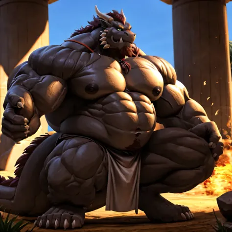 dragon king, a dragon tribal chief, eastern warrior, male dragon, hefty body, with very big muscles, hulking, huge, colossal body, extremely strong, huge abdominal muscles, hefty abs, pecs, plump big muscle abs, Strong and robust muscle abs, daddy body mus...